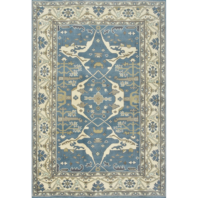Tapis oriental en laine noué à la main bleu Nastaho