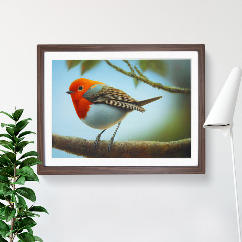 Wonderful Robin Bird - Single Picture Frame Painting, 25cm H x 34cm W x 2cm D, Walnut