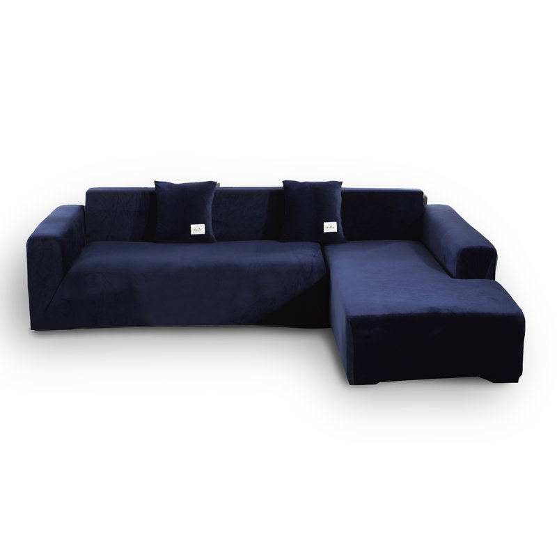 Housse pour canapé à coussins carrés / rectangulaires et peluche épaisse, Velours bleu marine