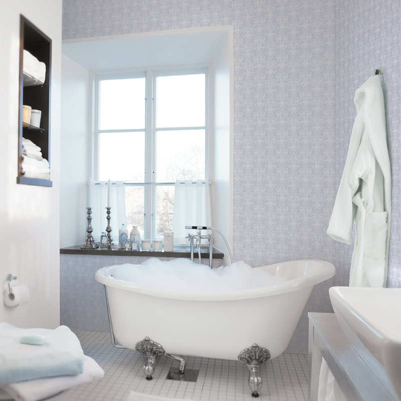 Watercolour 10m L x 53cm W Damask Roll Wallpaper, Lilac