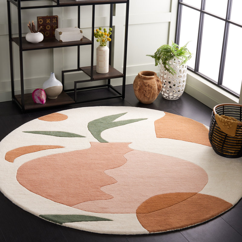 Tapis en laine touffeté à la main beige / orange / vert Nashae, Rectangle 6 pi x 9 pi