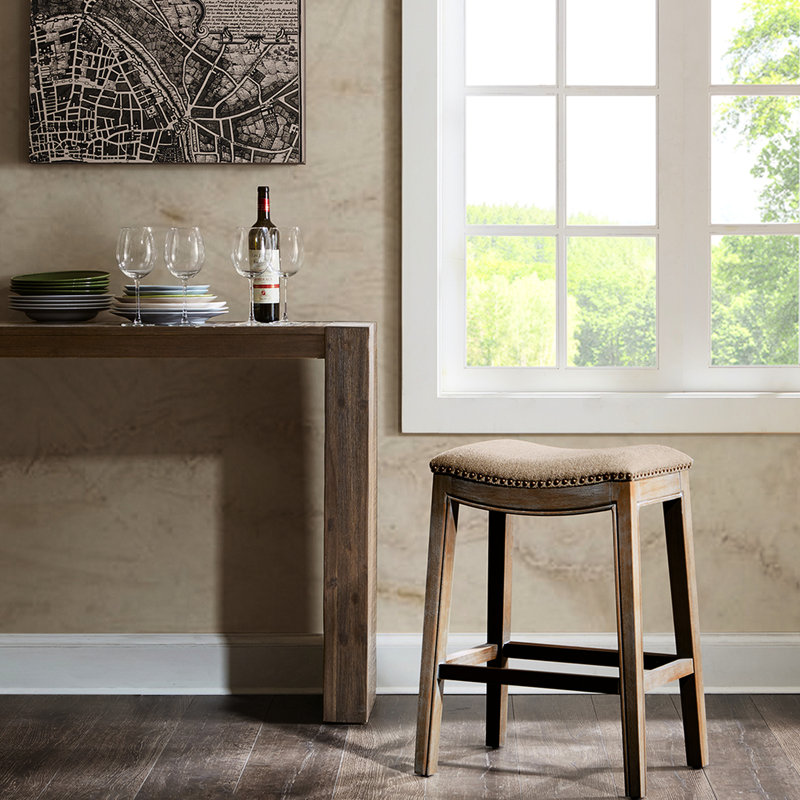 Tabouret de comptoir de style moderne avec tête de clou en cuivre, Linen, Brown