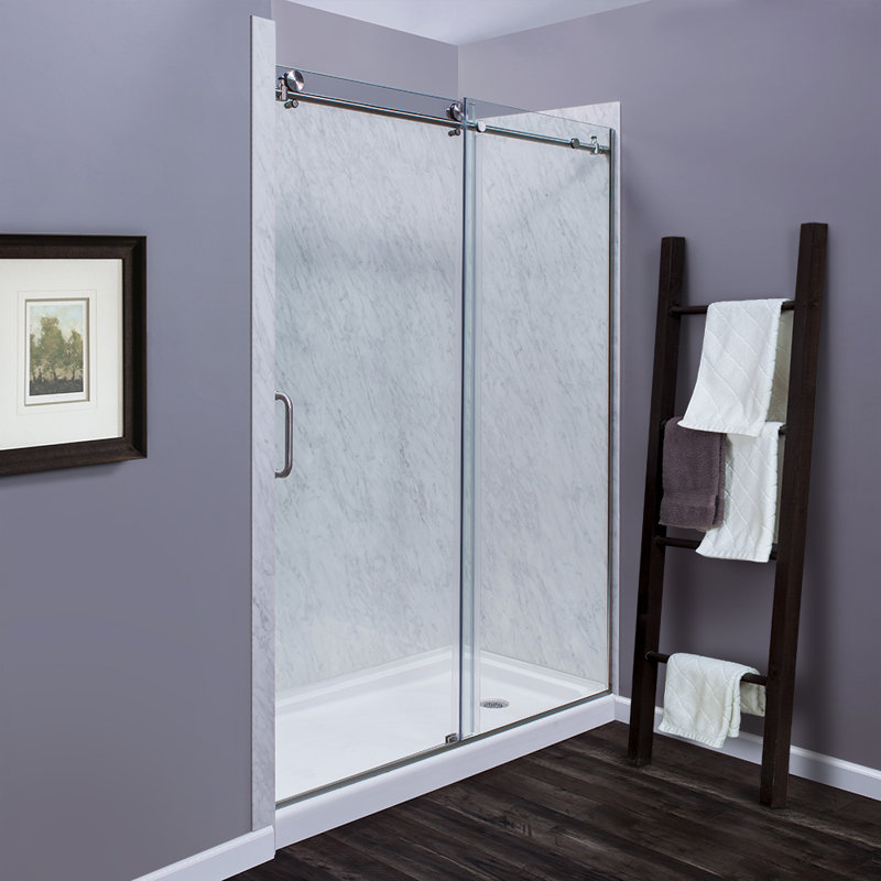 48" x 76" Silver Aluminum Frameless Sliding Shower Door