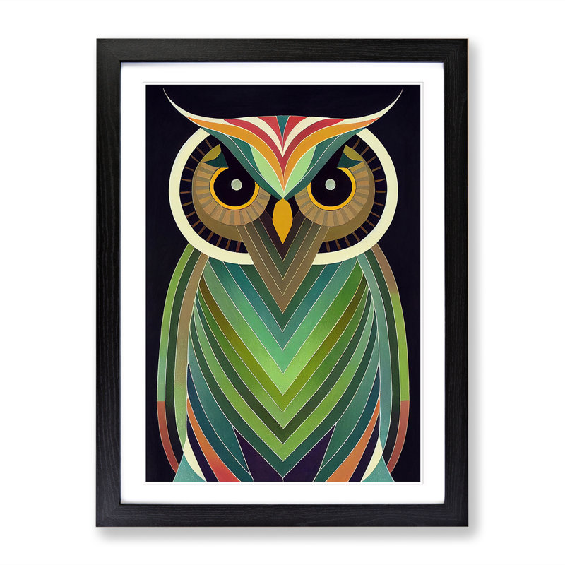 Unique Owl Art No.7 Abstract - Wall Art, Black Framed, 48cm H x 36cm W, White