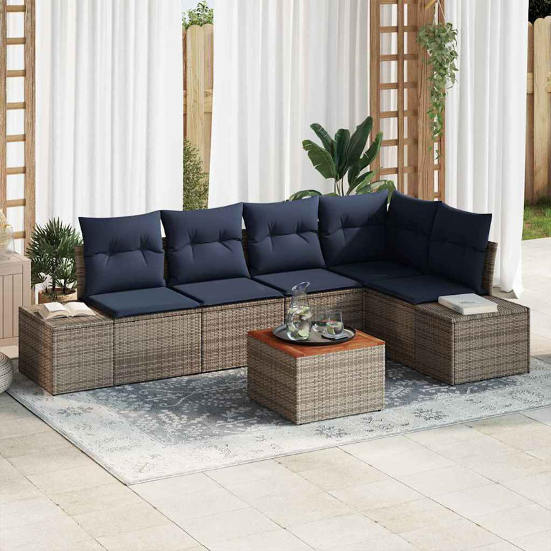 Ensemble de canapé de jardin avec coussin 6 pièces vidaXL, Coussin bleu marine / structure grise