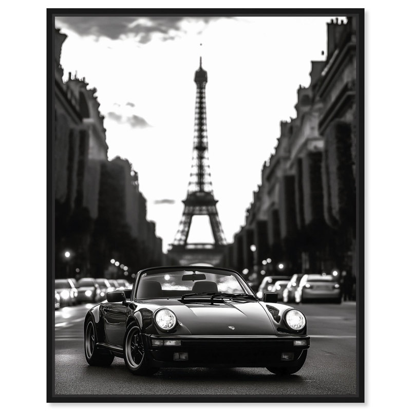 Scène de rue avec impressions sur toile , Cadre flottant noir, H 25 po x l 21 po