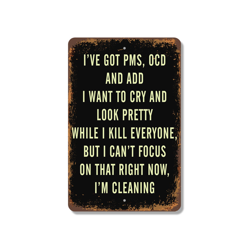 PMS OCD ADD Cant Focus Cleaning (2 Pack) 8 Inch x 12 Inch Plastic Sign