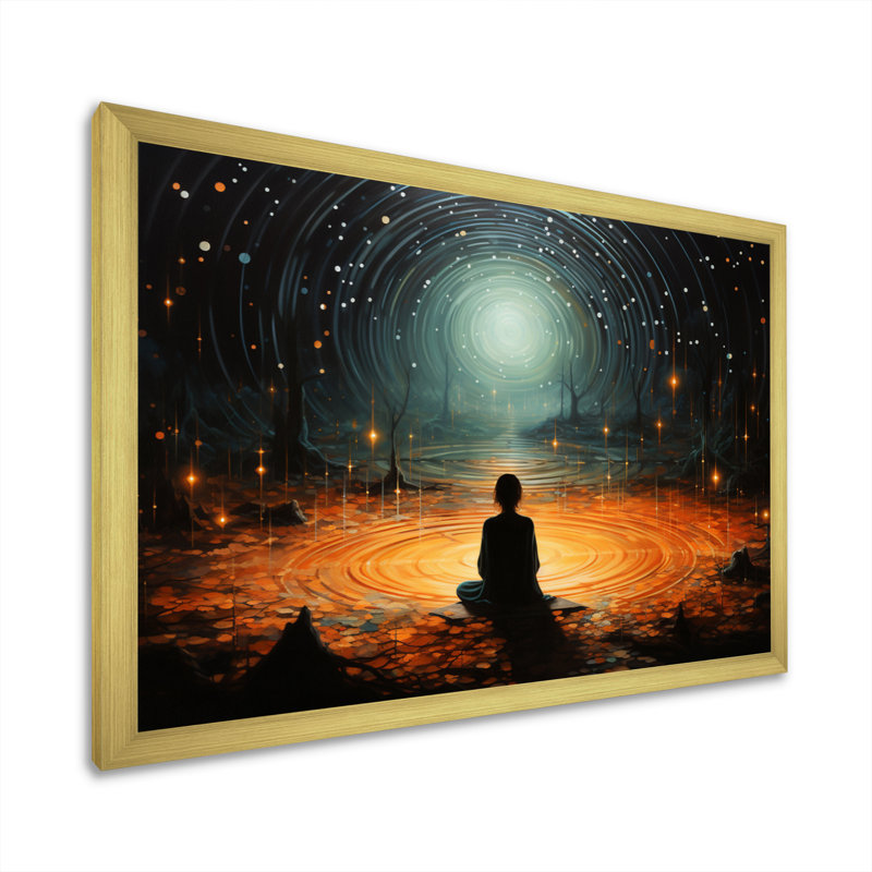 Orange Teal Meditation Stillness Within Pointillism - Spiritual Canvas Wall Art, H 12 po x l 20 po, Encadrement doré