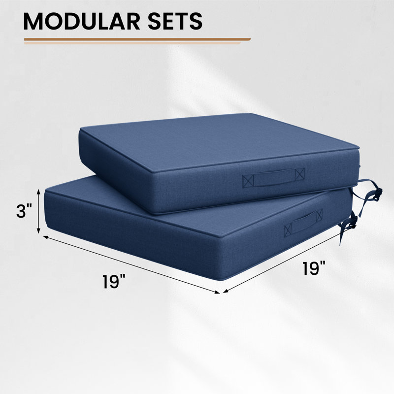 Ensemble de 3 coussins de remplacement pour l'extérieur avec pince de retenue, Marine, L 17,7 po x P 17,7 po