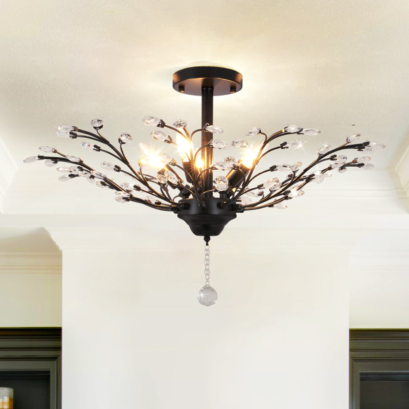 Dybdal 30 inch Black 5 Light Dimmable Flush Mount Chandelier