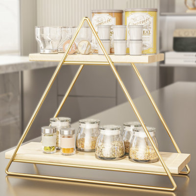 Support triangulaire en bois doré à 2 niveaux