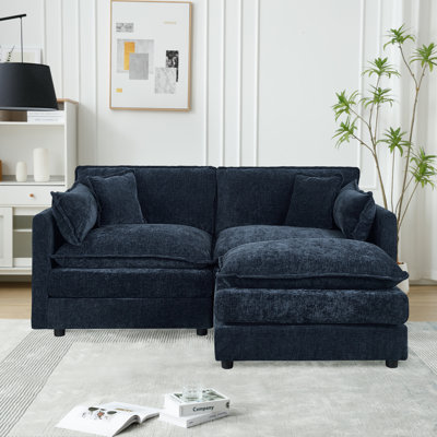 Modern Chenille Loveseat Sofa Couch With Ottoman
