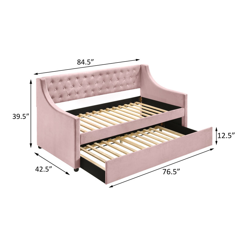 Capitola Upholstered Daybed with Caster Wheels, Pink