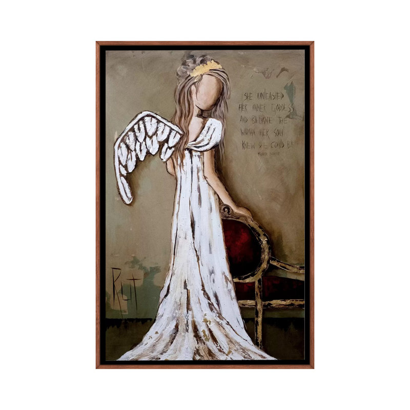 « Unleashed » par rut art Creations-impression d’art graphique, Toile avec cadre en bois brun classique, Pas de tapis