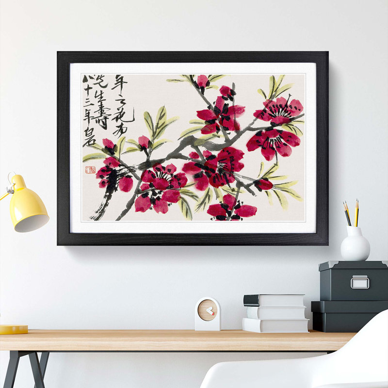 Blossoms of the Peach Tree by Wu Changshuo - Picture Frame Painting Print, Black Framed, 27cm H x 36cm W x 2cm D