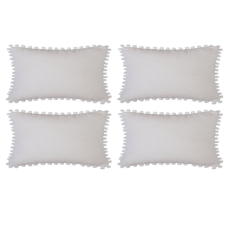  Coussin Pom-Poms, Housse de coussin seulement - sans coussin, Blanc