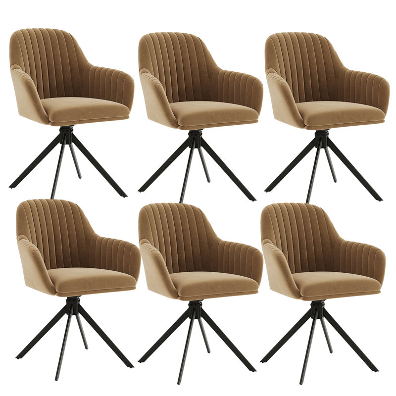 Velvet Upholstered Side Chair, Brown, 6, Brown