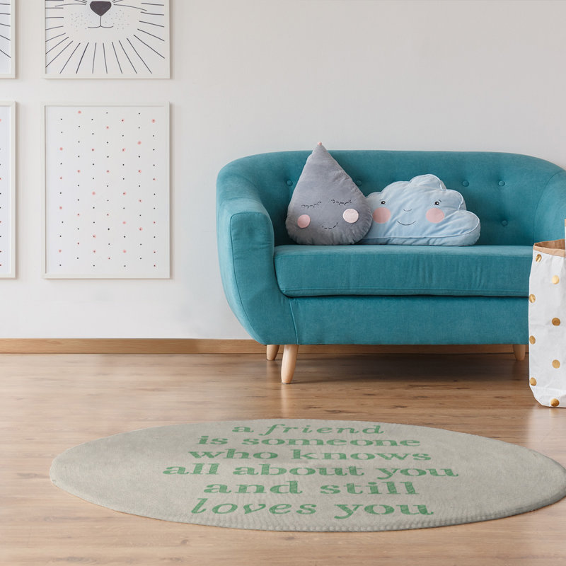 Tapis en chenille poly citation «Love & Friendship» Quotes, Rond 5 pi