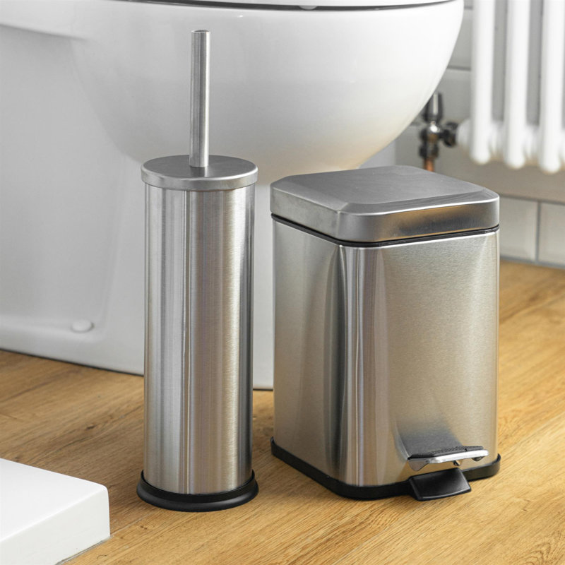 Harbour Housewares Round Toilet Brushes with Holder, Brushed Steel