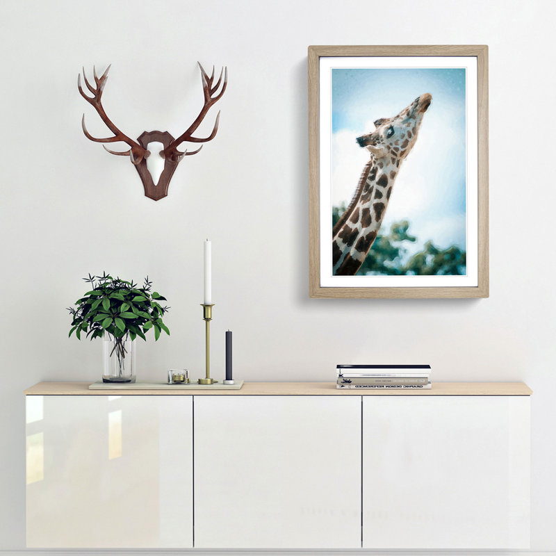Stretching Giraffe - Framed Print, Oak Framed, 87cm H x 62cm W x 2cm D