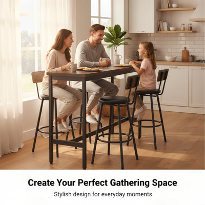 Bar Table and Chairs Set for 3, 4 Piece Industrial Dining Table Set with 3 PU Upholstered Bar Stools, Bar Table Set for Kitchen, Dining Room, Living Room, Bar, Cafe, Small Space Corner, Rustic Brown