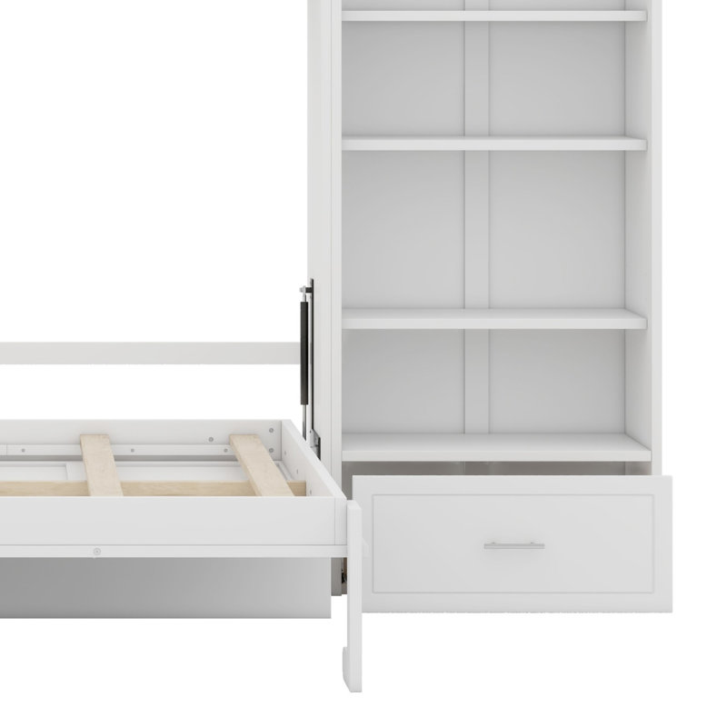 Lit escamotable avec compartiment de rangement et tiroir, Blanc
