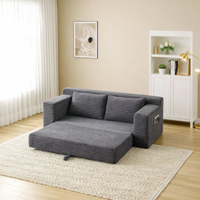 Memory Foam Cloud Loveseat Sofa, 2 In 1 Convertible Folding Couch Bed, No Assembly Compressed Corduroy Floor Lounge Sofa For Apartment Office Bedroom Living Room