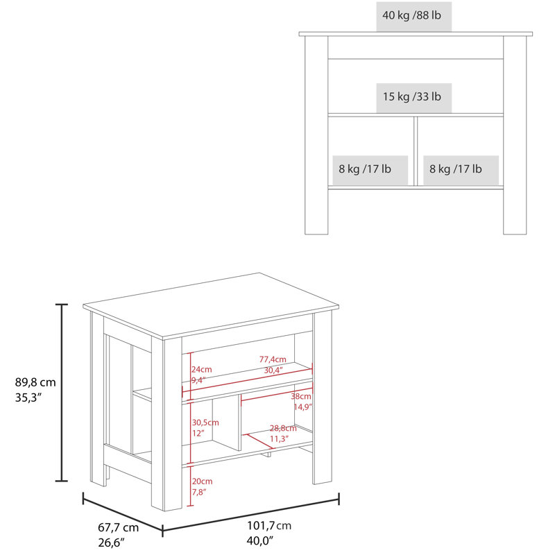 Îlot de cuisine bleu marine moderne, trois espaces de rangement pour les essentiels, travaux de surface larges, s'adapte à la plupart des zones, fabrication de panneaux de particules, salle à manger à îlot de 39,98 po, tablettes, casseroles, épices et