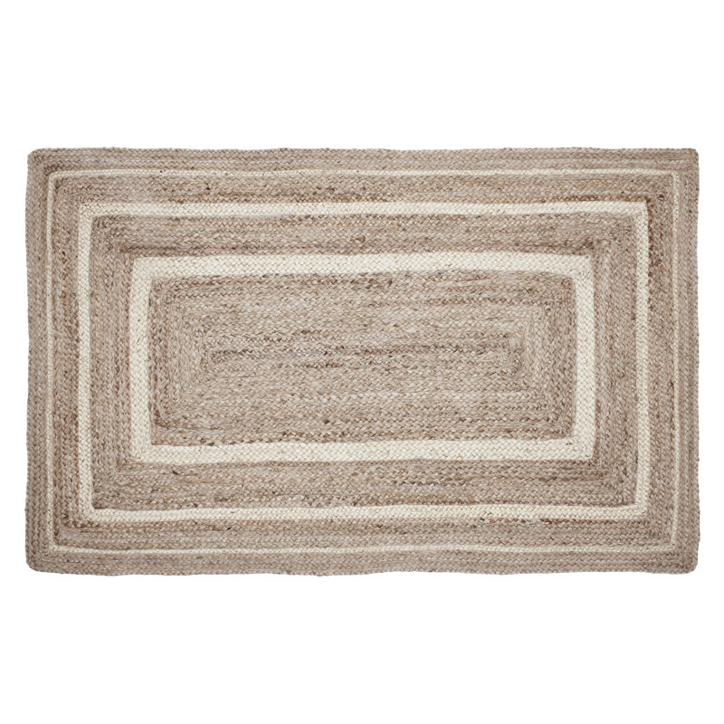 Festive Finds Mulinix Geometric Machine Made Braided Jute/Cotton/Acrylic Area Rug in Natural Cream, Rectangle 27" x 48"