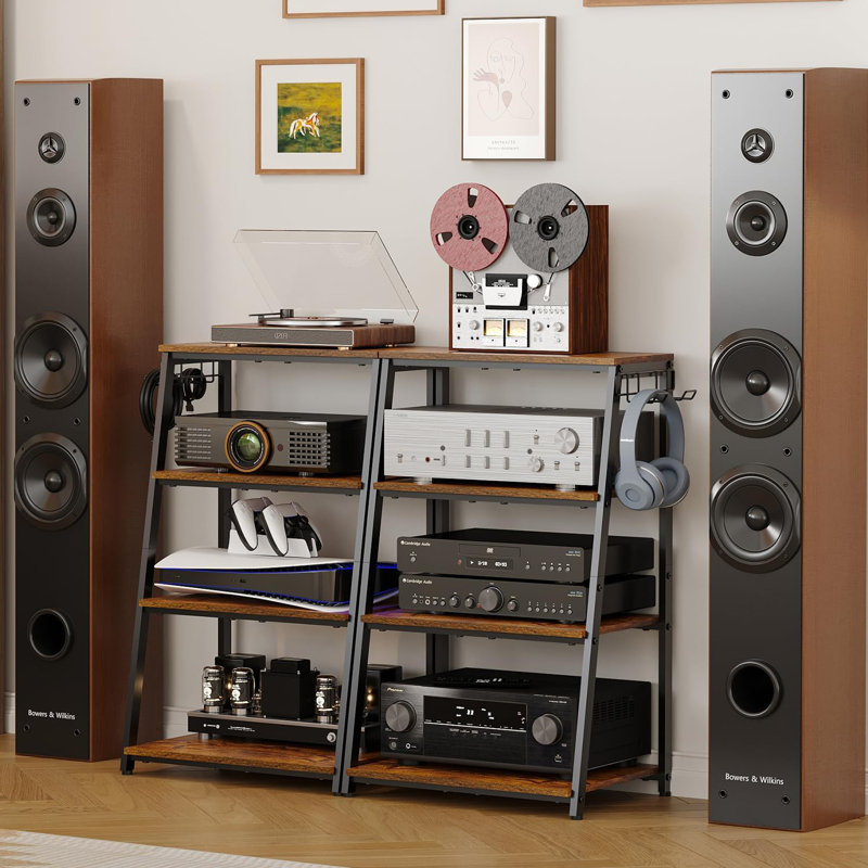 4-Tier AV Media Stand with 2 Hooks