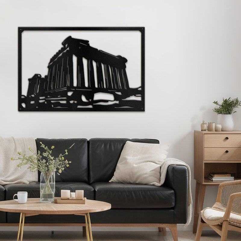 Classic Parthenon Greek Architecture Modern Abstract Modern Accent Sculpture Décoration murale en métal, Noir