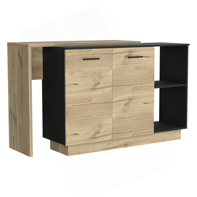 Kitchen Island, Double Door Cabinets, Two External Shelves, Three Shelves