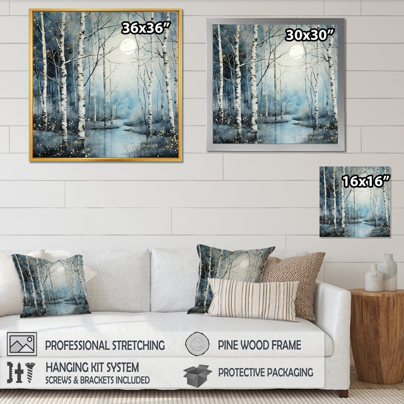 Birch Woods Mystic Moonlight II - reproduction sur toile, Toile tendue, H 16 po x l 16 po x P 1 po