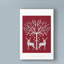 «Christmas Des - Deer and Heart Tree, Gray on Red», impression sur toile tendue-33417401