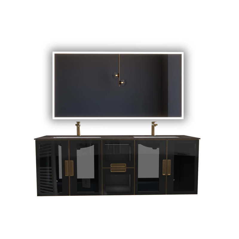 Ensemble de meuble-lavabo double 60 "avec miroir Kher, L 40 po x L 72 po