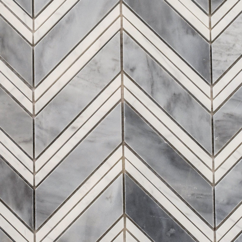 11" X 11.8" Herringbone Marble Polished Tile, Gray