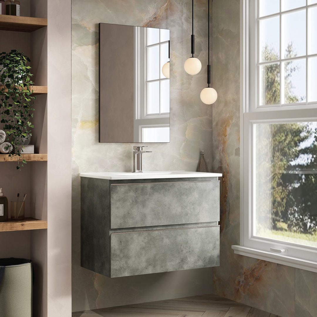 Billylee 800mm Wall Hung Vanity Unit With Athena Basin - Cemento