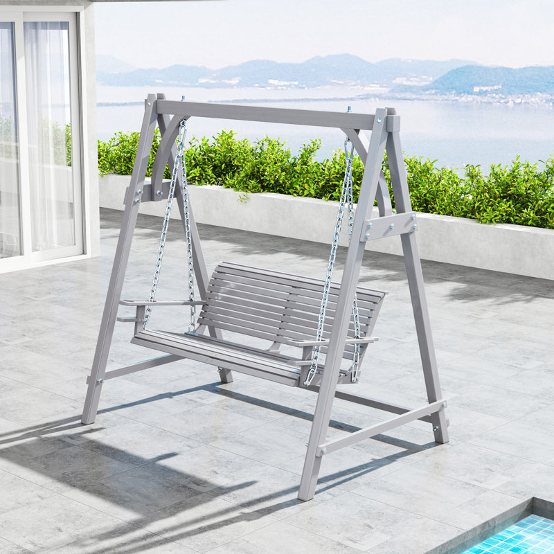Outsunny 2 Seater Garden Swing Seat Wooden Swing Chair Bench Grey