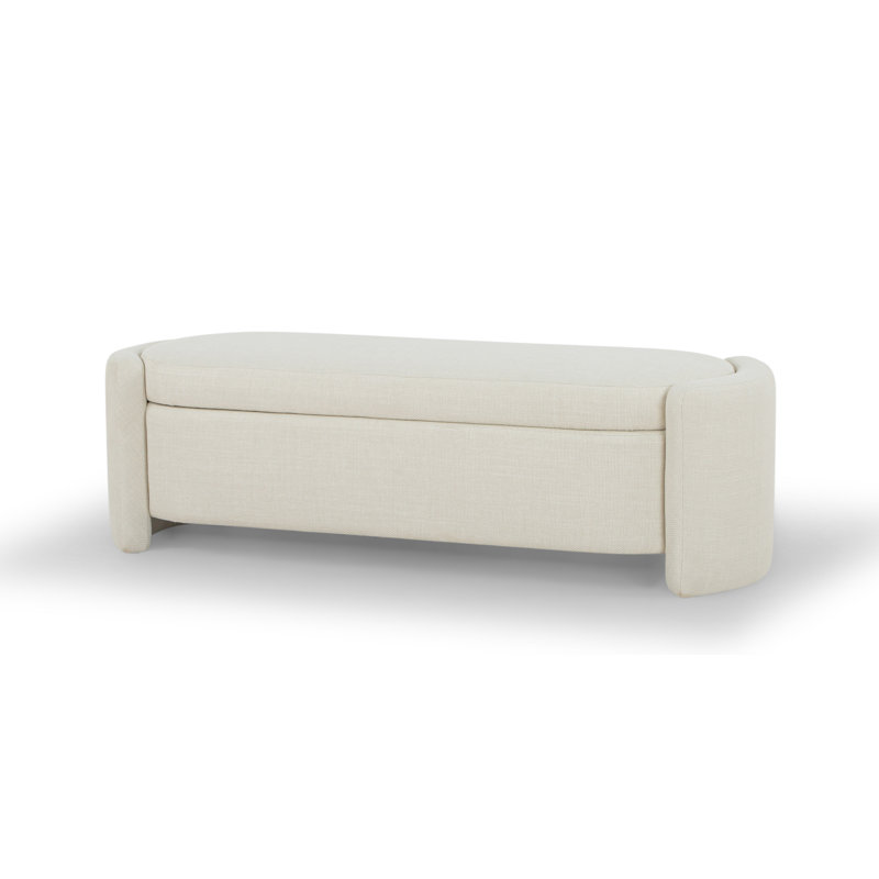 Banc de rangement rembourré 62 po Mizel, Tissage crème luxueux crème