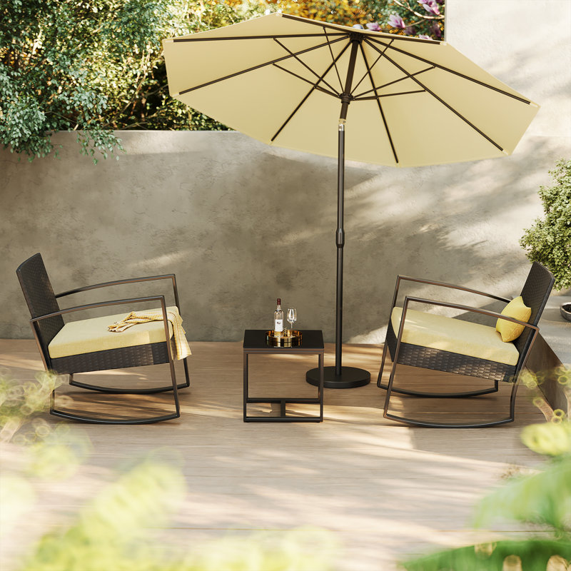 Ferlin 2-Person Outdoor Set – Wicker/Metal/Wood, Waterproof Cushions & UV-Resistant Frame, Beige