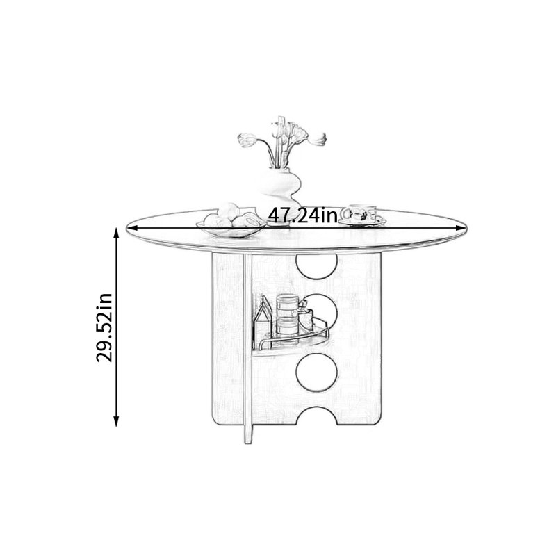 Table ronde haut de gamme avec rangement multifonctionnel, H 29,52 po x L 47,24 po x l 47,24 po, Noir