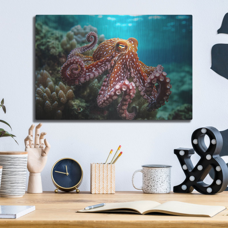Octopus at Sea », art mural en métal, H 12 po x l 16 po