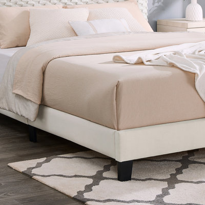 Findlay Plush 3D Upholstered Platform Bed In White Dove, Bed Frame
