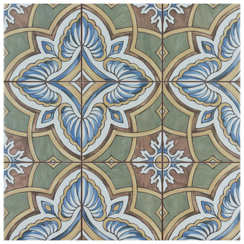 Harmonia 13" x 13" Ceramic Patterned Wall & Floor Tile, Green/Blue