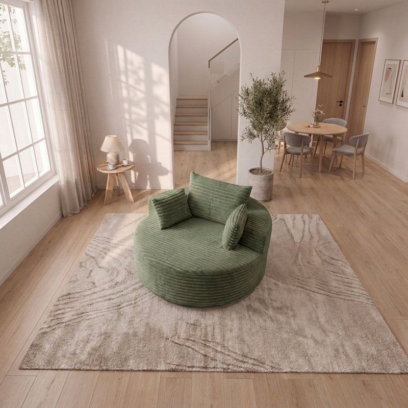 Chaise pivotante moderne de 55 pouces avec dossier coussiné, rotation à 360 degrés, Green