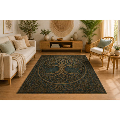 Tapis ultra-léger 152 x 213 cm (5' x 7') à motif celtique Arbre de Vie, orné de nœuds traditionnels, doux et à poils courts avec envers antidérapant en silicone, idéal pour le salon, la chambre ou le bureau.