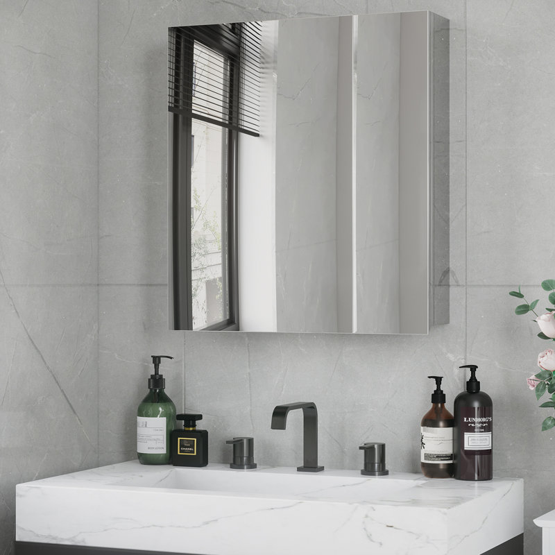 Organisateur de salle de bain - Armoire à miroir avec cadre en acier inoxydable