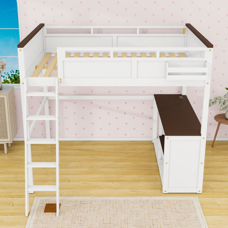 Queen Loft Bed With Desk, Shelf And USB