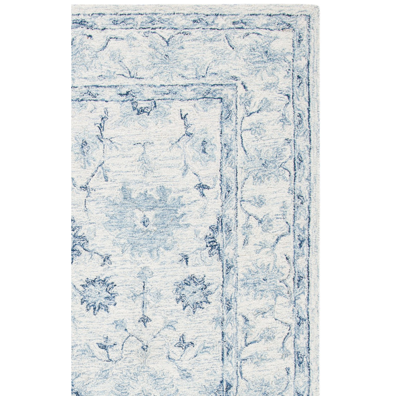 Lethe Oriental Handmade Tufted Wool Blue/Ivory Area Rug, Rectangle 3' x 5'