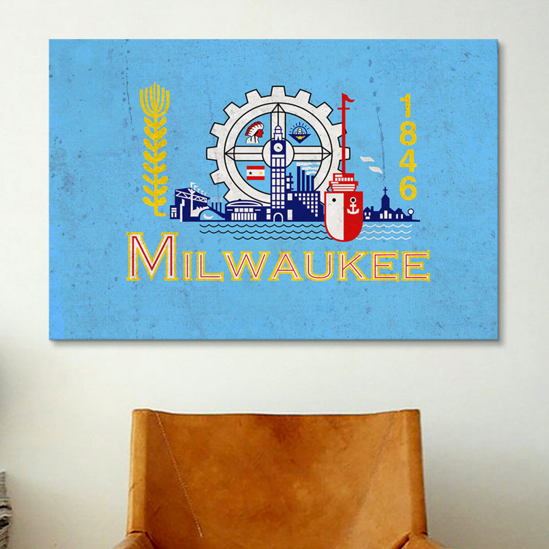 Milwaukee flag, grunge, impression sur toile, H 26 po x l 40 po x P 0,75 po